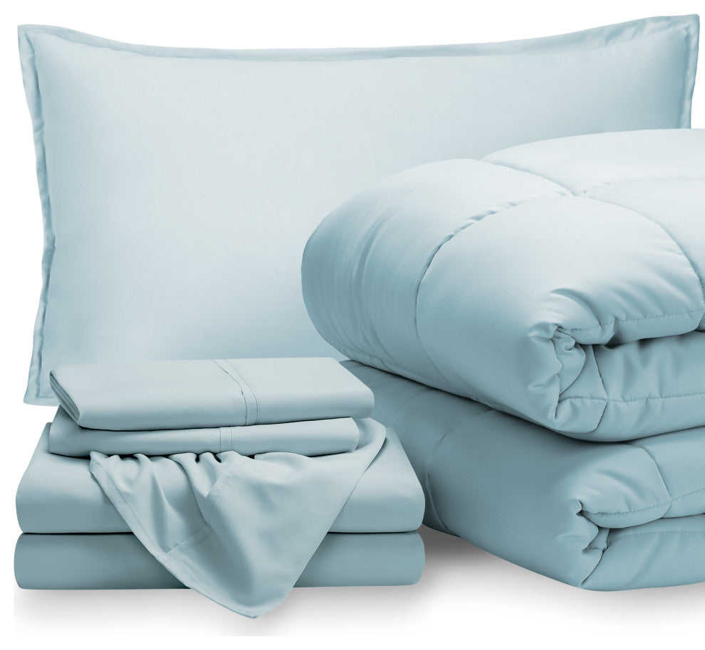 Bare Home 5-Piece Twin Bed-in-a-Bag, Light Blue, Light Blue