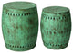 Saffron Fabs Hand Hammered 2-Piece Metal Stool, Green Verdigris
