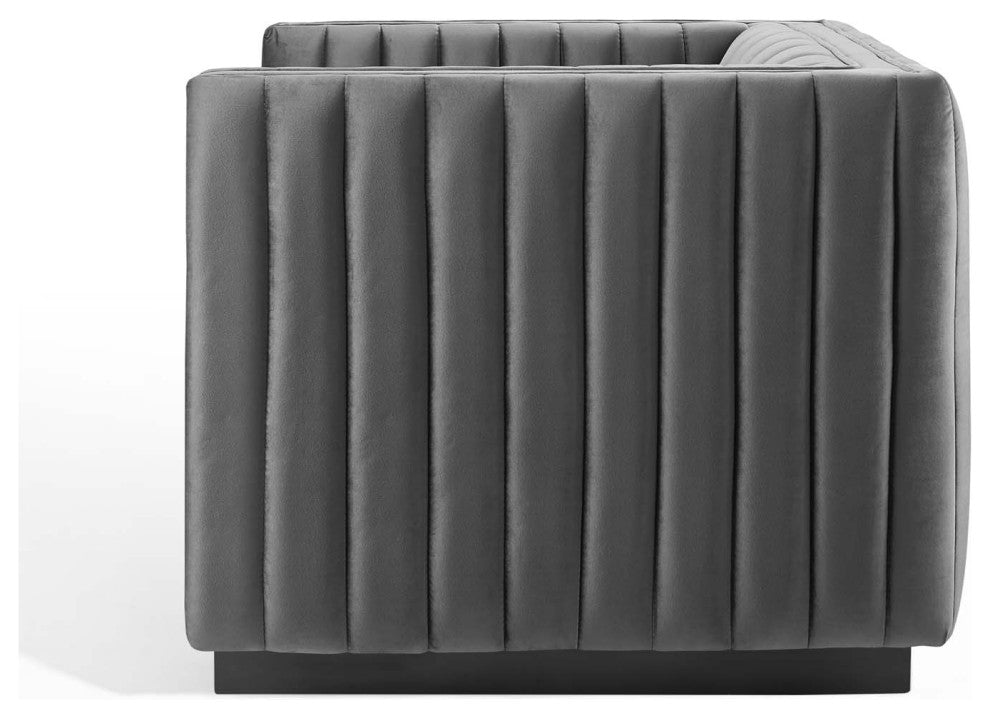 Tufted Armchair Accent Chair, Velvet, Gray, Modern, Lounge Hospitality