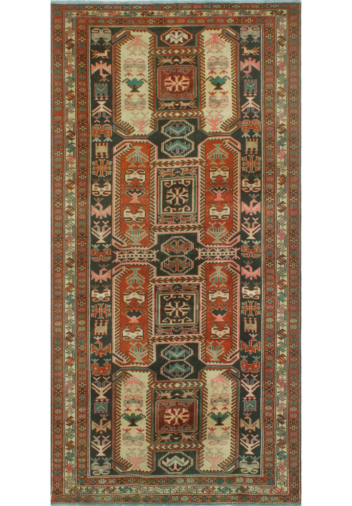Semi-Antique Nedra Rust/Navy Runner, 4'10x9'10