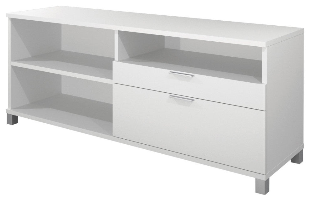Sideboard, Spacious Design With 3 Open Shelves & 2 Storage Drawers, White