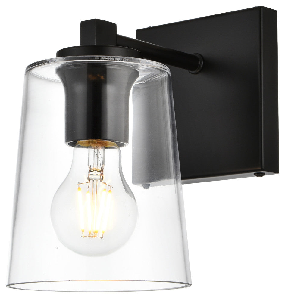 1 Light Black And Clear Bath Sconce