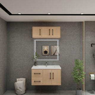 Victoria 36" Solid Wood Bath Vanity, Overhead Cabinet, Yellow Oak