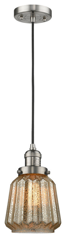 Chatham LED Mini Pendant, Brushed Satin Nickel, Glass: Mercury Plated