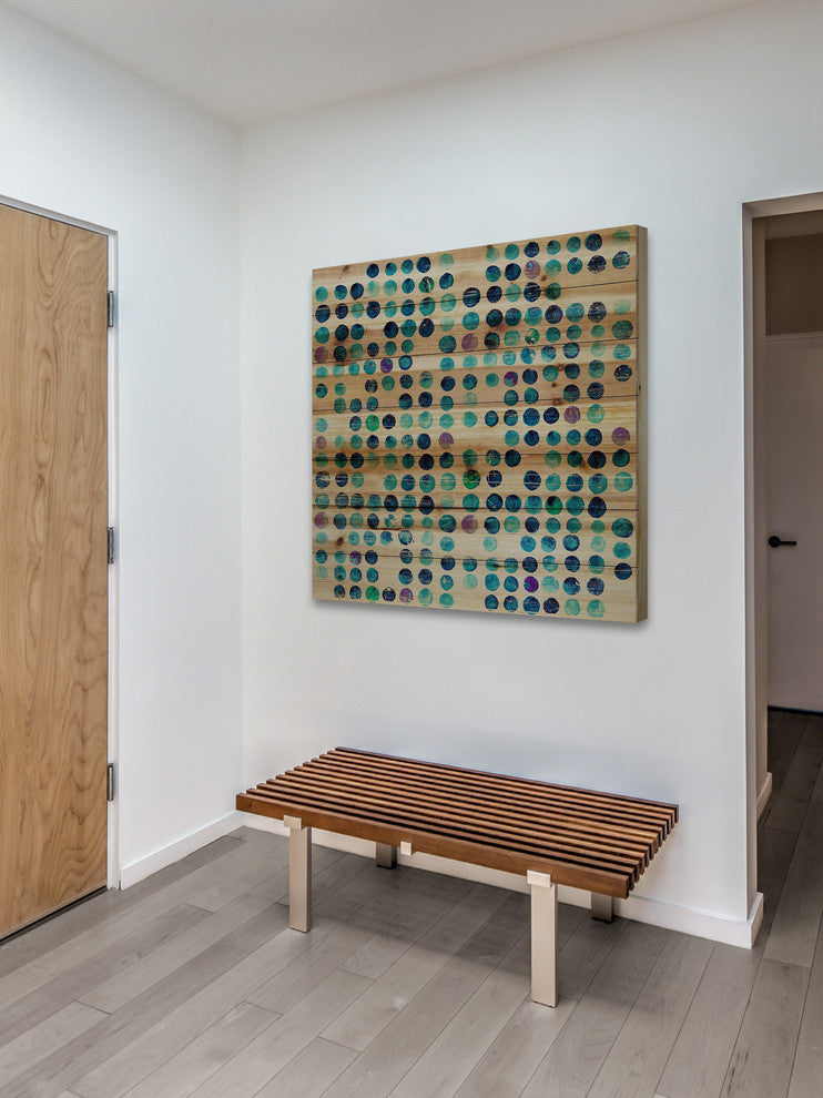 "Multi Blue Dots" Painting Print on Natural Pine Wood