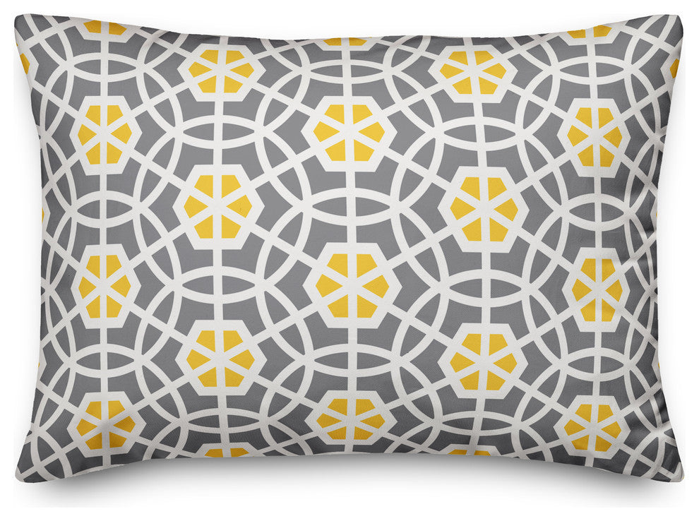 Gray and Yellow Geo Circles 14x20 Lumbar Pillow