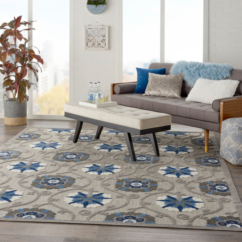 Nourison Aloha 7' x 10' Grey/Blue Contemporary Area Rug