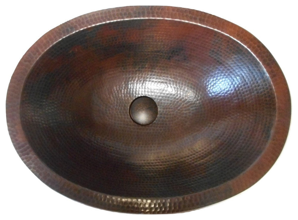 19" Aged Copper Oval Bathroom Sink Dual Mount with Pop-Up Drain