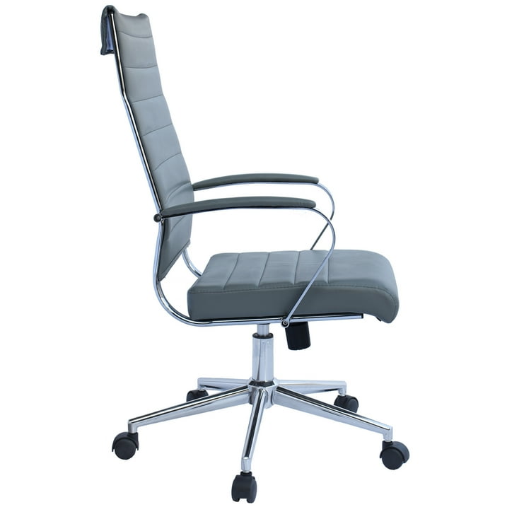 Ergonomic High Back Swivel Boss Ribbed PU Leather Office Chair Modern, Gray