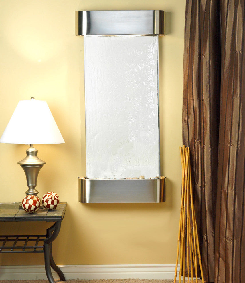 Cascade Springs Water Fountain, Silver Mirror, Stainless Steel, Round