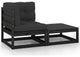 vidaXL 2 Piece Patio Lounge Set with Cushions Black Solid Pinewood