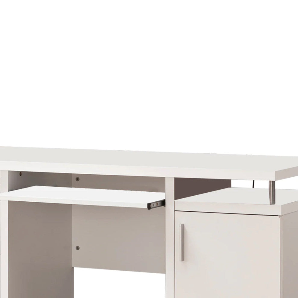 Benzara BM156220 Elegant White Computer Desk With Efficient Storage