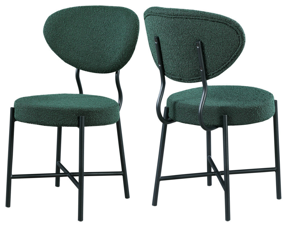 Allure Boucle Fabric Upholstered Dining Chair Set of 2, Green