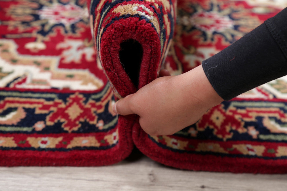 Hand-Knotted Heriz Oriental Traditional Indian Area Rug, Red, 5'4"x3'0