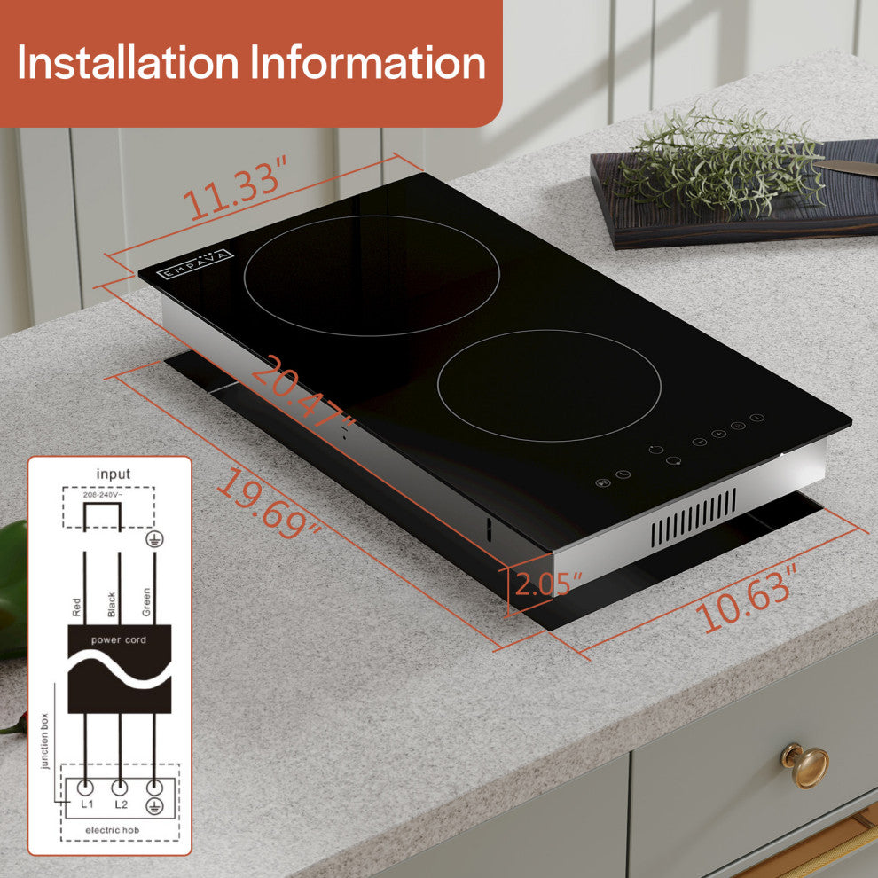 Built-in 12" 2 Elements Smooth Surface, Radiant Black Electric Cooktop