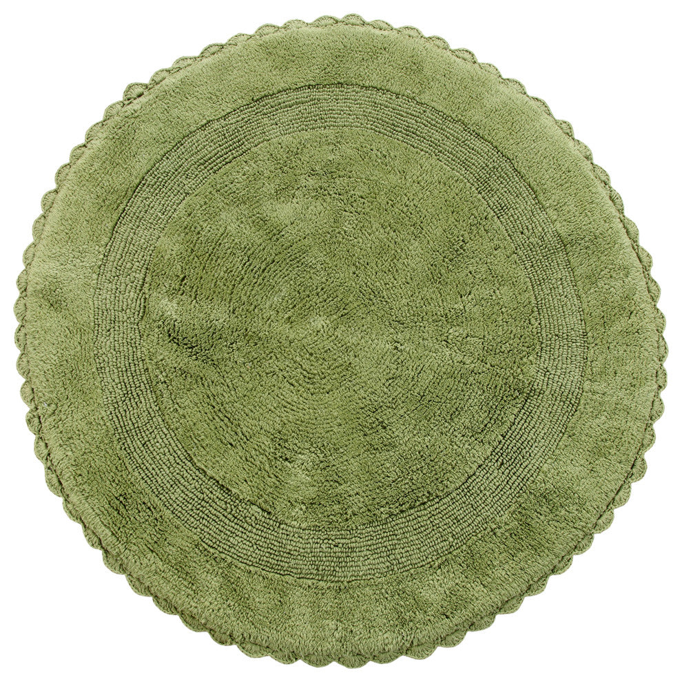 Saffron Fabs Bath Rug 36" Reversible Hand Knit Crochet Lace Border, Sage Green