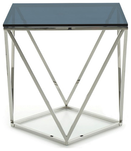 HomeRoots 25" Glass and Stainless Steel End Table