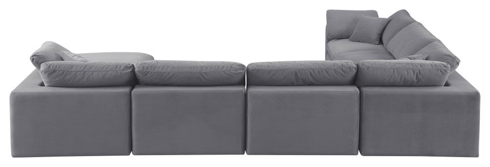 Comfy Upholstered U-Shaped Modular Sectional, Grey, 7-Piece: 3 Armless Chair, 3 Corner Chair, 1 Ottoman, Velvet