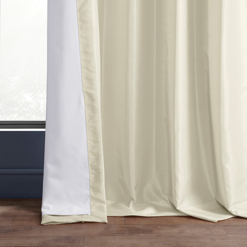 Ruched Vintage Faux Dupioni Silk Curtain Single Panel, Off White, 50" X 96"