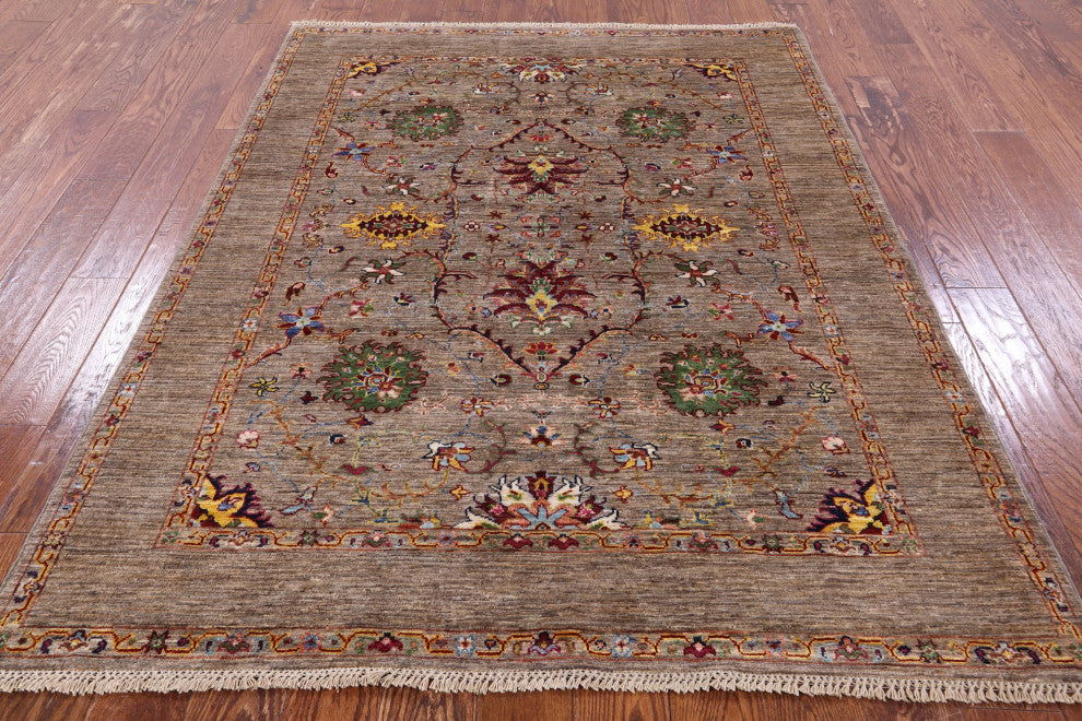 5' 1" X 6' 6" Hand Knotted Persian Tabriz Wool Rug Q7683