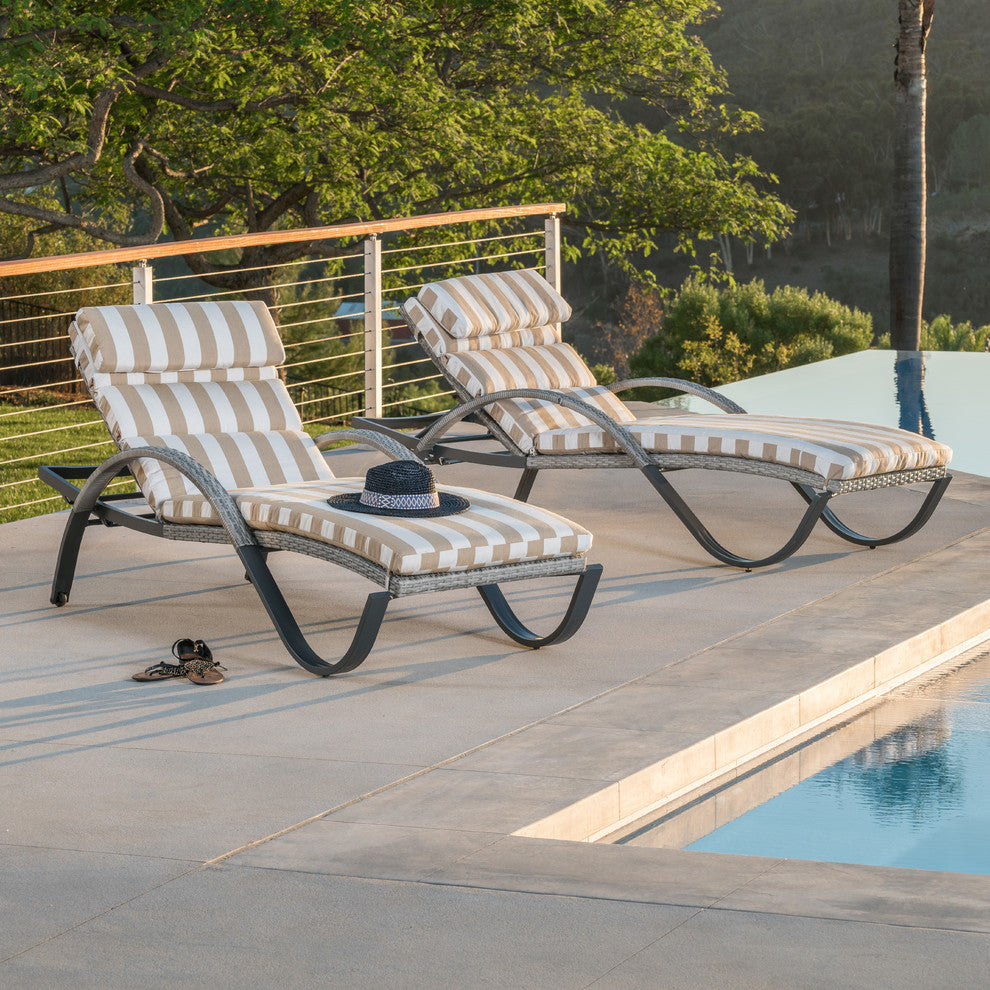 Cannes 2 Piece Aluminum Outdoor Patio Chaise Lounge Chairs, Maxim Beige