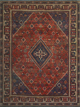 Fine Vintage Distressed Ulvelaik Red/Navy Rug, 10'7 x 14'1