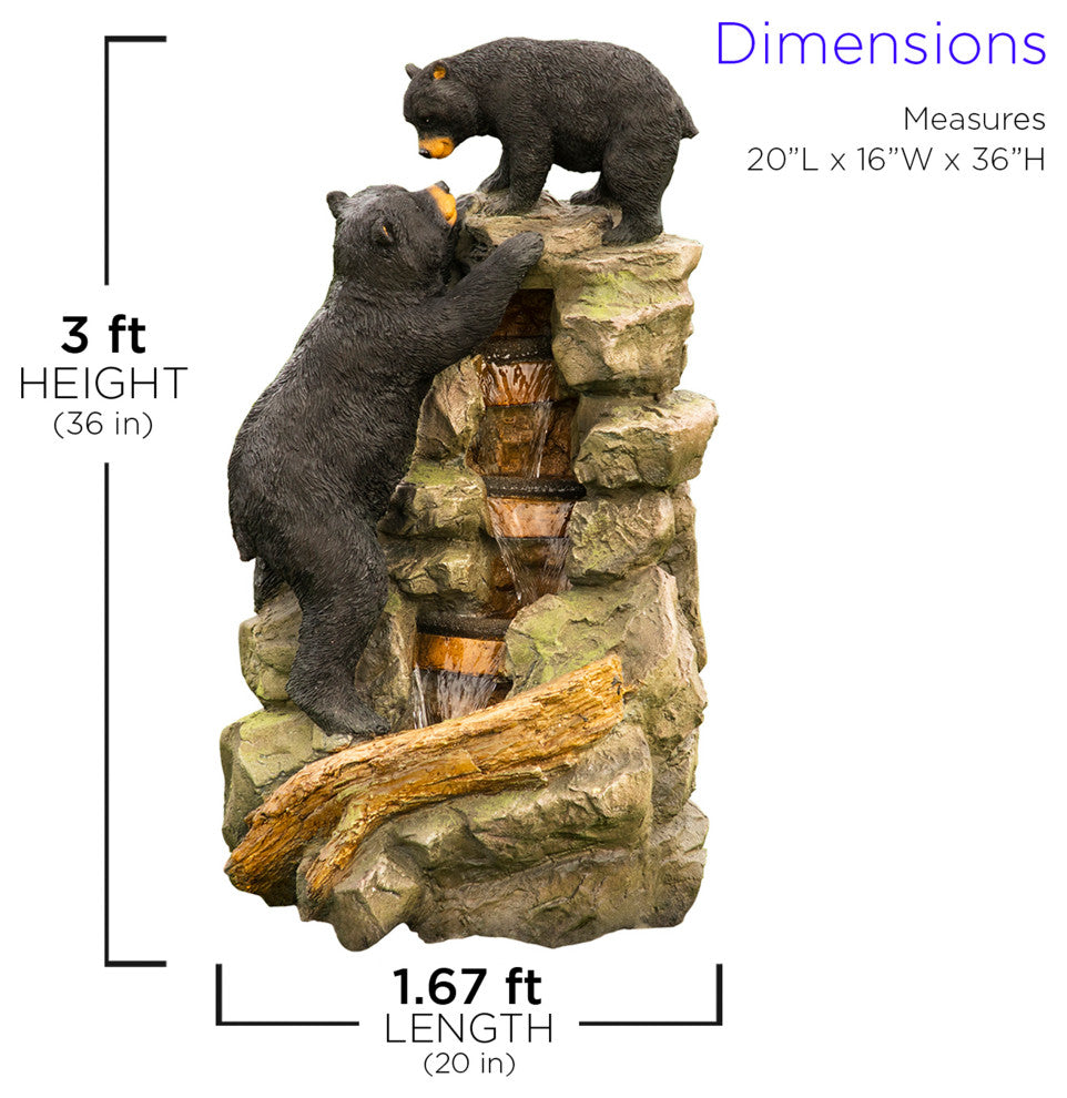 36" Tall Outdoor 2 Bears Climbing on Rainforest Water Fountain