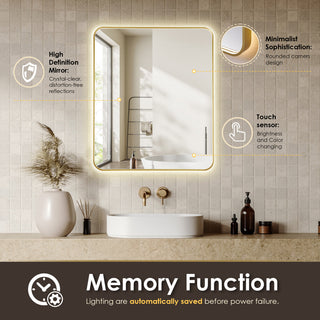 Dazzle Rectangular Bathroom/Vanity LED Lighted Wall Mirror, Brushed Gold, 36"