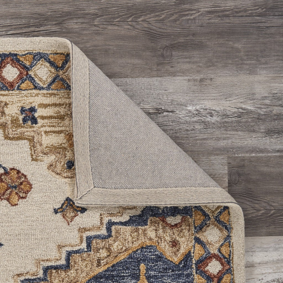 5" x 7' Gold and Blue Boho Chic Area Rug