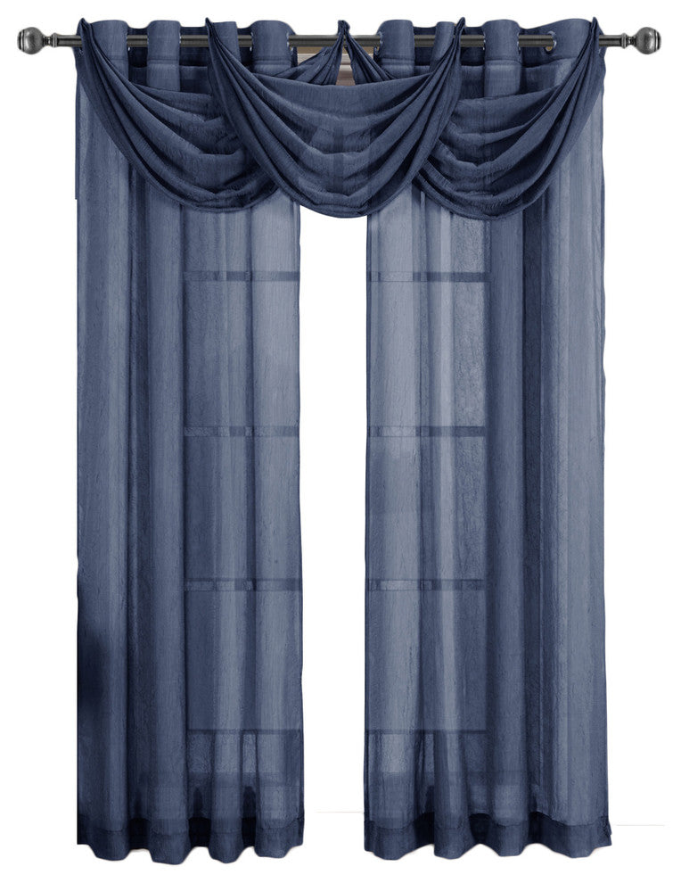Abri Single Grommet Crushed Sheer Curtain, Navy, 50"x96"