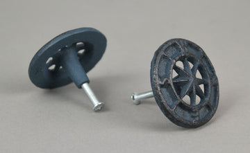 Set of 12 Dark Blue Cast Iron Cabinet Hardware Knobs Compass Rose Drawer Pulls