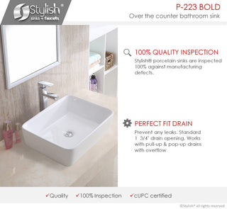 STYLISH 18" White Rectangular Ceramic Vessel Bathroom Sink White