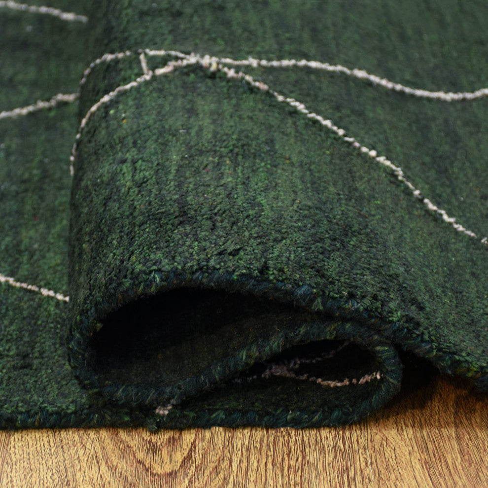 HAND KNOTTED LOOM SILK AREA RUGS-8'x10',Rectangle,Dark Green,Contemporary