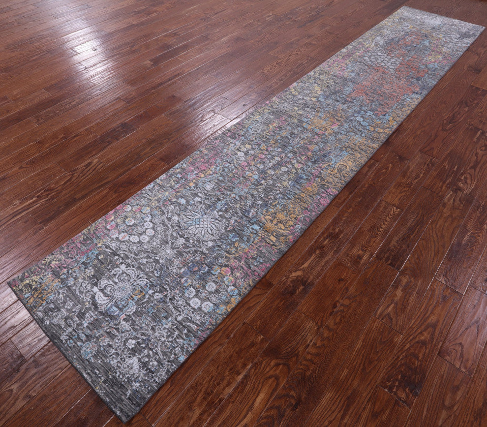 Runner Handmade Wool & Silk Modern Rug 2' 7" X 14' 1" - Q14909