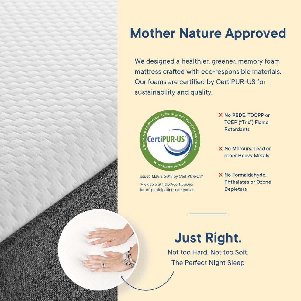 10" Memory Foam Mattress, King Size, White, Modern Contemporary, Bedroom