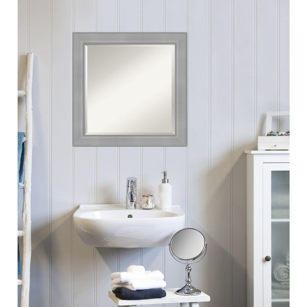 Vista Brushed Nickel Beveled Bathroom Wall Mirror - 24.25 x 24.25 in.