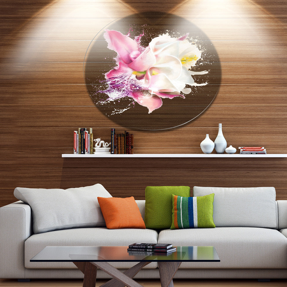 Pink Rose Watercolor Illustration, Floral Disc Metal Wall Art, 36"