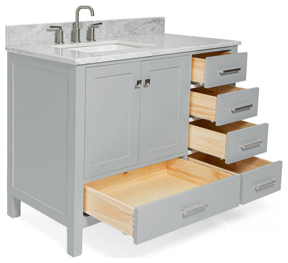 ARIEL Cambridge 43" Left Rectangle Sink Bath Vanity Carrara Marble