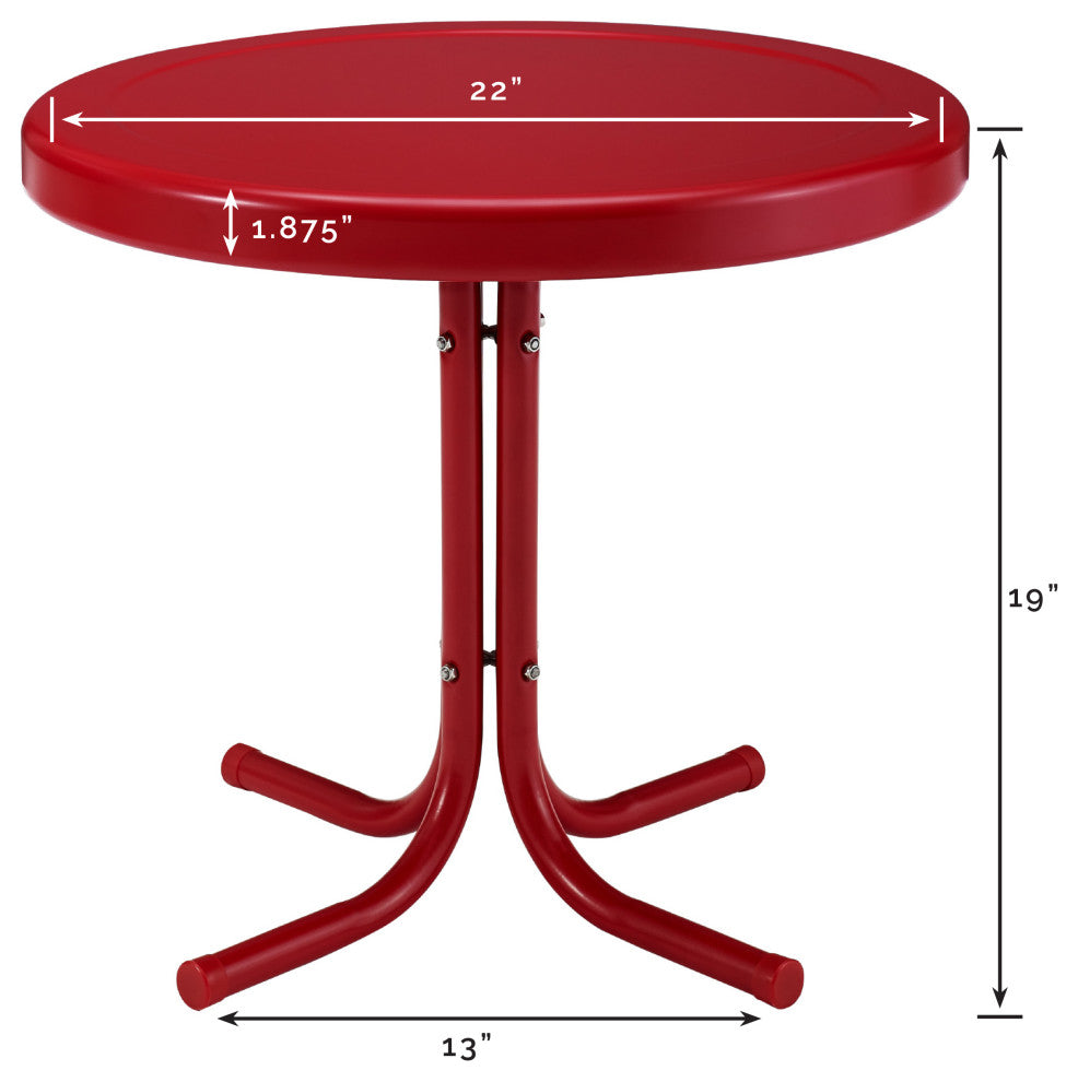 Crosley Furniture Retro Metal Patio End Table in Dark Red Gloss