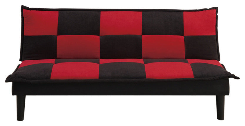Microfiber Adjustable Sofa, Black and Red Checker