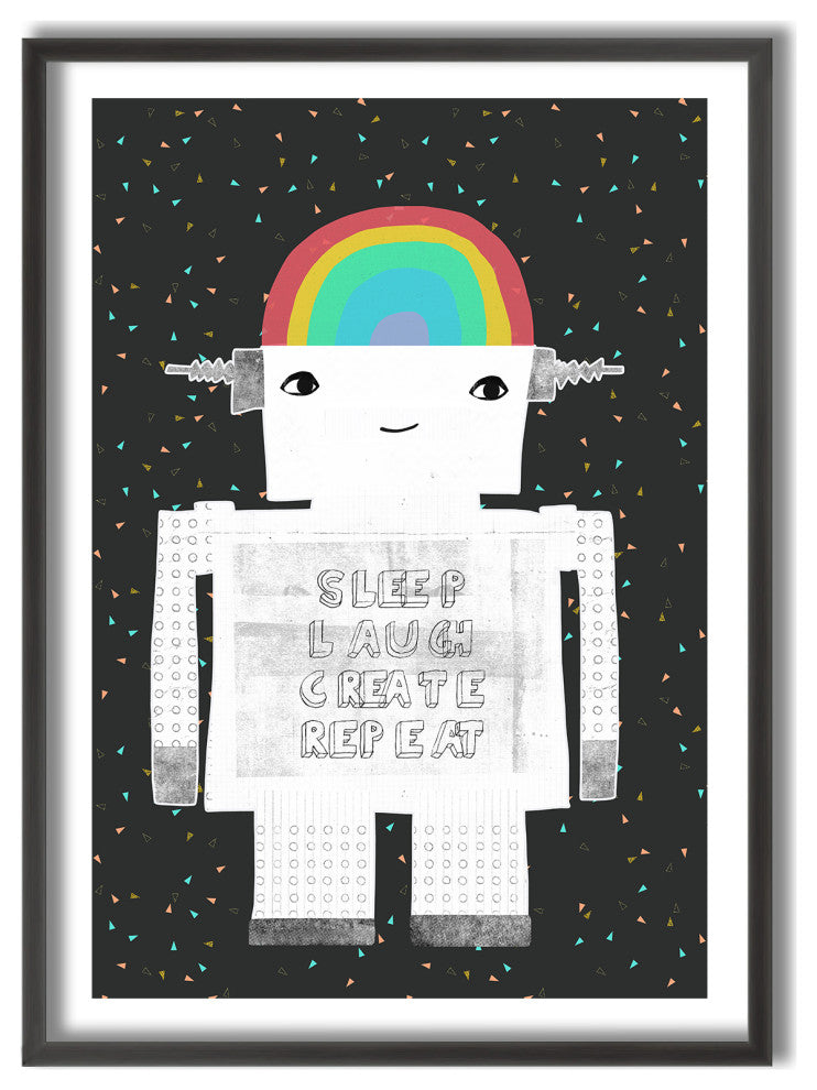 Kids Framed Art Print, Sleep Laugh Create Repeat by Treechild, 24"x36", Framed