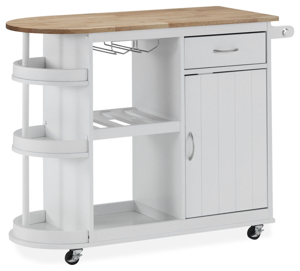 Chloe Kitchen Cart With Wheels, White and Natural