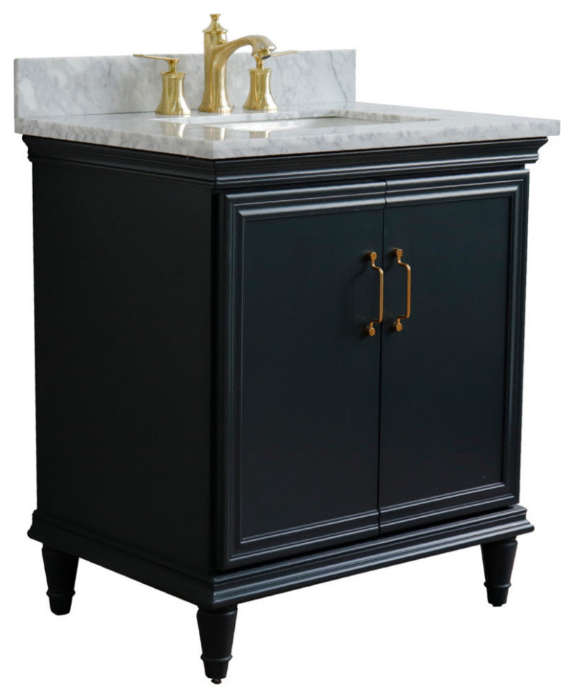 31" Single Vanity, Dark Gray Finish With White Carrara And Rectangle Sink