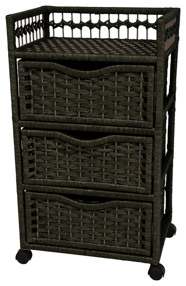 31" Natural Fiber Chest of Drawers on Wheels, Black