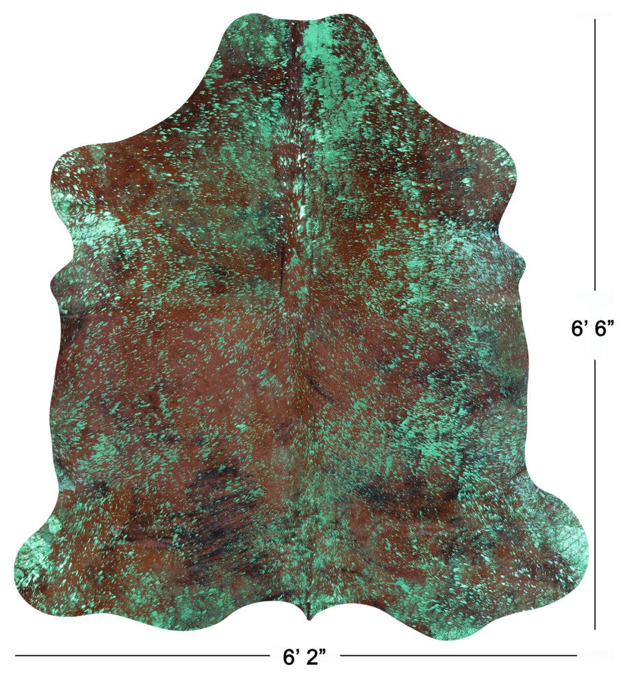 Green Metallic Cowhide Rug 6' 6" X 6' 2" C2158