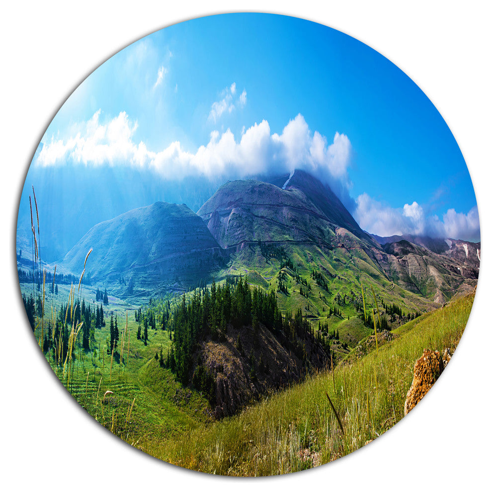 Mountain Landscape Panorama, Landscape Round Metal Wall Art, 11"