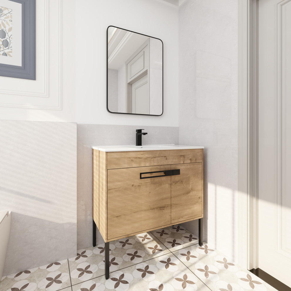 BNK 36 Inch Freestanding Bathroom Vanity With Sink, With Soft Close Doors, Imitative Oak