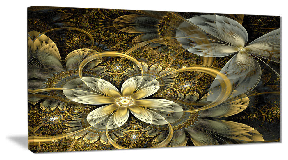 "Fractal Orange Yellow Flowers" Digital Floral Canvas Print, 40"x20"