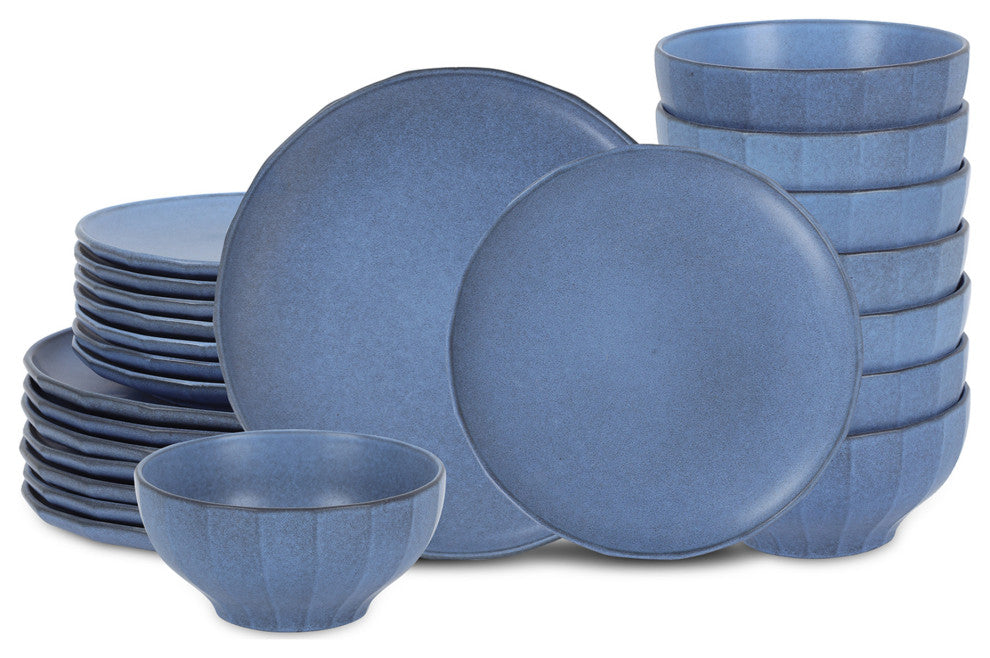 Stone Lain Rio Stoneware 24-Piece Dinnerware Set, Blue