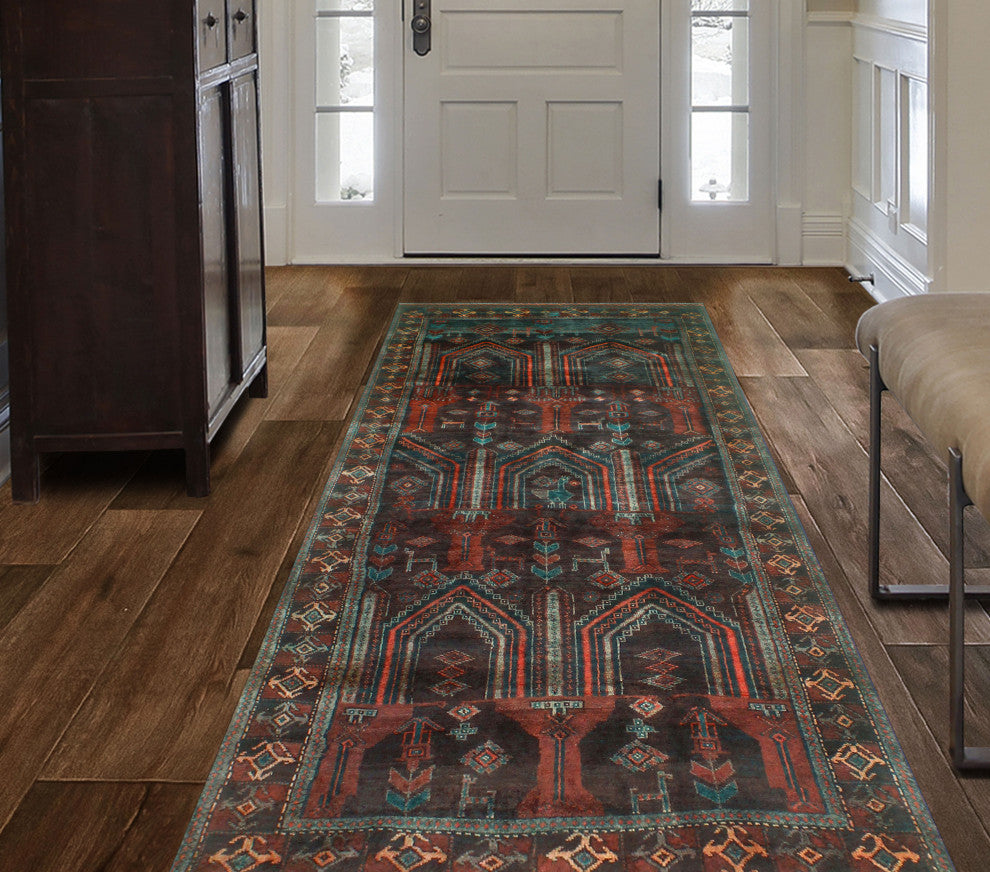 Fine Vintage Distressed Ines Brown/Charcoal Runner, 4'1x8'10